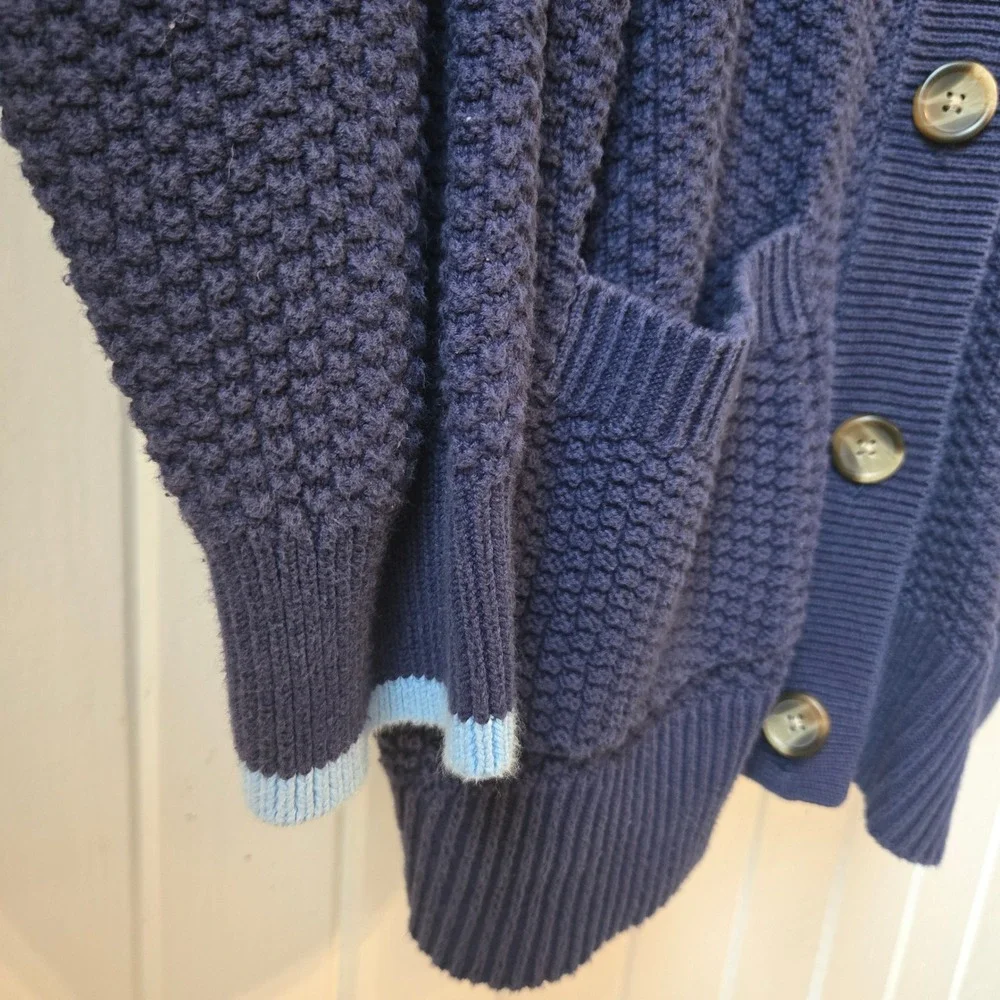 Aerie Sweater Womens Large Navy Collegiate Oversized Cardigan Varsity Letterman - Picture 11 of 12